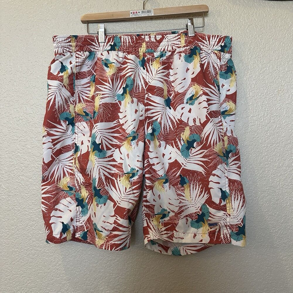 Duluth XL Swim Trunks Board Shorts Tropical Floral Zip Pocket Men's Orange